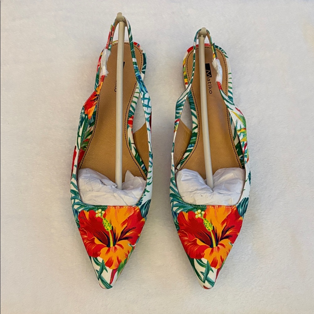 🦜 Matiko Lori Hawaiian Print Flat Pointed Toe Slingback Shoes. New! - Picture 4 of 9